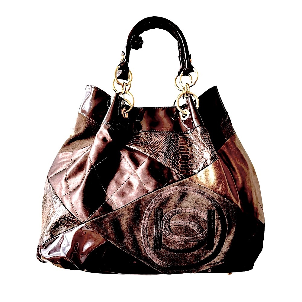 Bebe Tote, Brown Patchwork With Gold Hardware, Vi… - image 1